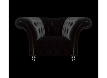 Česterfīldas melns krēsls ar mākslīgo apdari, dzīvojamais zāls, viena vieta, jauns.