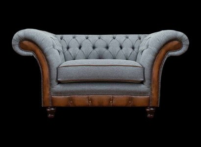 Chesterfield Gaiši pelēks krēsla dizainera auduma krēsla auduma mēbeles