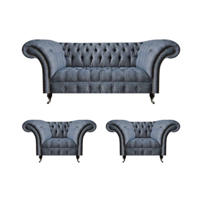 Chesterfield grupā Griestu mēbeles pelēks apdare 2 krēsli 3-vietīgs 
