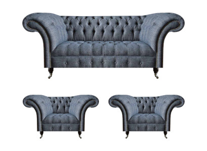 Chesterfield grupā Griestu mēbeles pelēks apdare 2 krēsli 3-vietīgs 