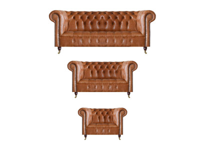 Brūni Chesterfield ādas dīvāni dizainera dzīvojamā istaba soli 3 gabali.