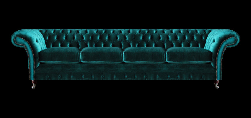 Eleganta Chesterfield zaļa mīkstie materiāla dīvāns Moderns četru sēdvietu auduma dīvāns