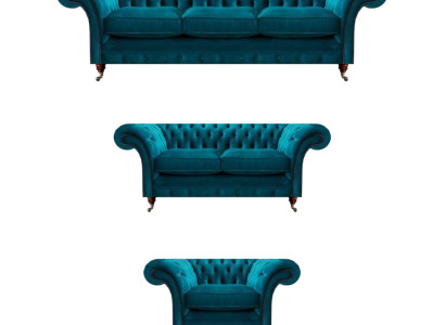 Zila dizainera "Chesterfield" mājastir ārkārtas "Textil" 3 gabalu dīvāns sēdeklis.