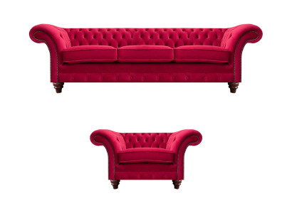 Chesterfield sarkanā dīvānu komplekts Kristāla auduma krēsla Pārklājē trīsvietīgais dīvāns