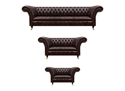 Brūnas "Chesterfield" ādas dīvāns, dizainera divvietīgais, četrvietīgais krēsls