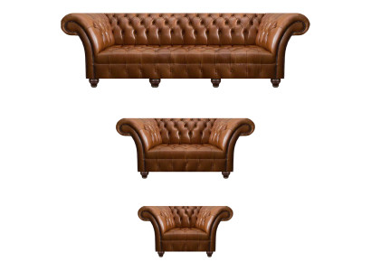 Chesterfield Brūna Ādas garnitūra Izsmalcinātas dīvānas Dizainera krēsli