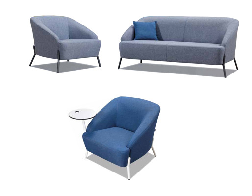 Peleks-zils sofa komplekts dizainera polstercouches moderns divvietigs kresls
