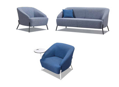 Peleks-zils sofa komplekts dizainera polstercouches moderns divvietigs kresls