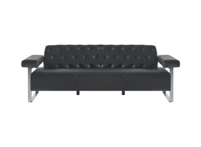 Chesterfield dizaina 3-vietīga sofa Melna vienkrāsaina modernā dizaina stilā