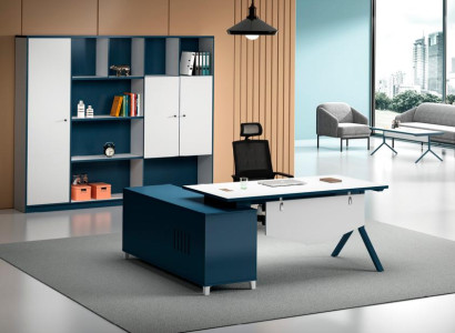 Zili balts dizainera stūra galds darba istabas mēbeles grezns rakstāmgalds