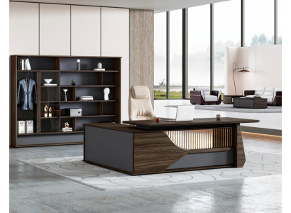 Brown-Grey Chef Desk Designer Office Furniture Durable Wood Table