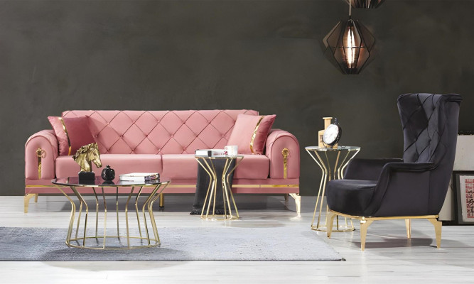 Chesterfield roze nerūsējošā tērauda dīvāns Mūsdienīgs polsterēts dīvāns Luksusa trīsvietīgais.