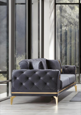 Chesterfield pelēks auduma dīvāns dizaina dzīvojamā istaba trīskrēslis tekstils 3-vietīgs.