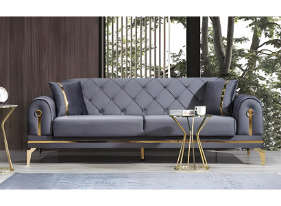 Chesterfield pelēks auduma dīvāns dizaina dzīvojamā istaba trīskrēslis tekstils 3-vietīgs.