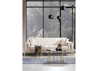 Chesterfield nerūsējošā tērauda dīvāns Baltās dzīvojamās istabas trīsvietīgs luksusa mēbeles