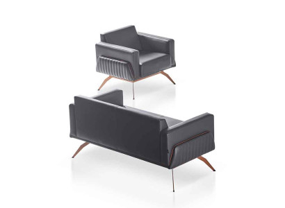 Darba telpas komplekts 2 gab. 2-vietīgs dīvāns ar krēslu, pelēka krāsa, vienkrāsains dzīvojamā istaba.