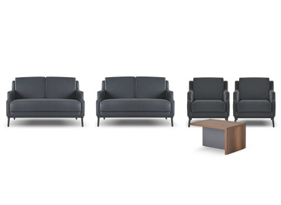 Darba istabas komplekts 5 gab. Tumši pelēks stils 2 divvietīgi dīvāni, 2 krēsli, galds.