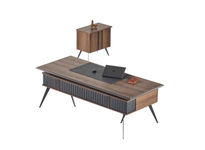 Darba istabas komplekts 2 gab. darba galds komoda brūns pelēks divkrāsains moderns