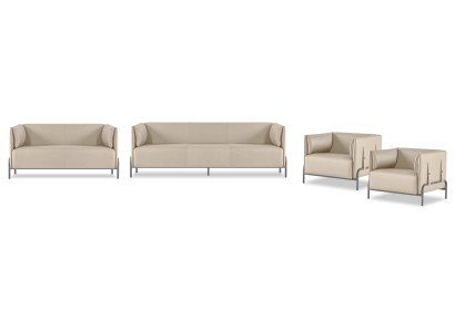 Dārgs mākslīgais ādas mēbeļu komplekts: 3-vietīgs dīvāns, divi krēsli, divvietīgais dīvāns, 4 gabali.