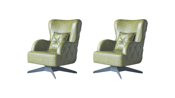 Chesterfield komplekts krēsls zaļš apdare klasiski nerūsējošā tērauda kājiņas ādas spilveni