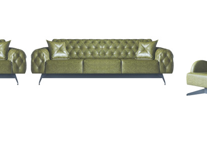 Chesterfield polsteris 3-vietīgs 2-vietīgs krēsls zaļš komplekts Klasiskais āda 4 gab.