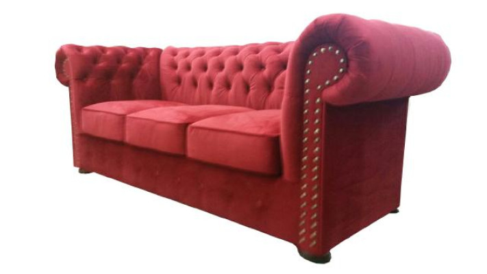 Chesterfield dīvāns ar auduma apdari, 3-telpās. Dizainera dīvāns.