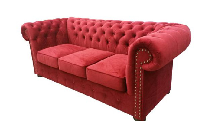 Chesterfield dīvāns ar auduma apdari, 3-telpās. Dizainera dīvāns.