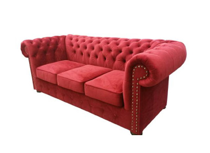Chesterfield dīvāns ar auduma apdari, 3-telpās. Dizainera dīvāns.