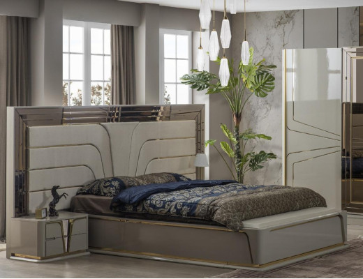 Gultas istaba komplekts divguļama gulta luksusa gulta Moderna beige komplekts 3 gabali Jauns