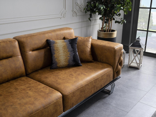 Sofa komplekts Sofa 31 sēžamvieta Mākslīgā āda Brūns komplekts 2 gab.