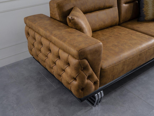 Sofa komplekts Sofa 31 sēžamvieta Mākslīgā āda Brūns komplekts 2 gab.