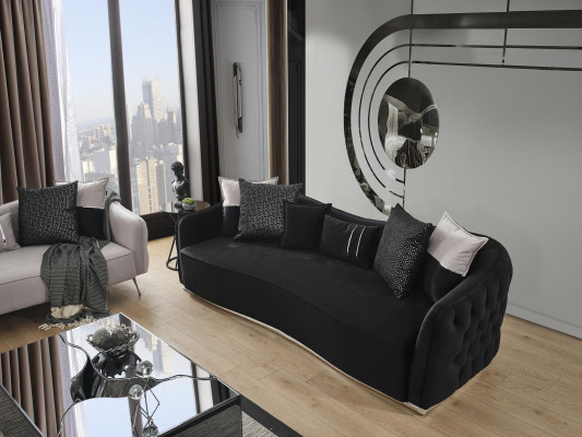 Sofa komplekts 4-vietīgais dīvāns Krēsls Cetrsešu plats Audums Melns Poliesters