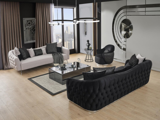Sofa komplekts 4-vietīgais dīvāns Krēsls Cetrsešu plats Audums Melns Poliesters