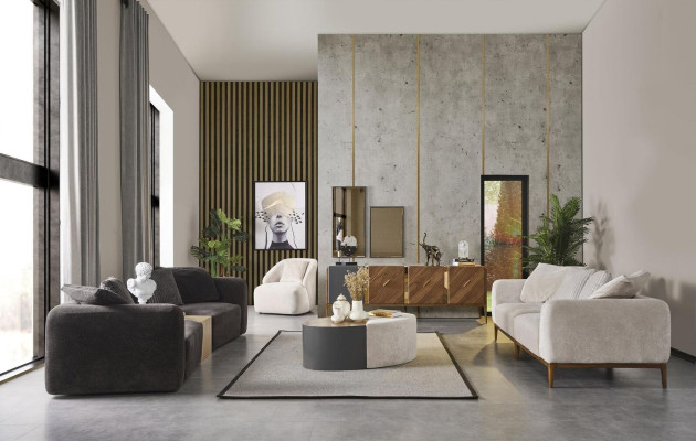Sofas komplekts 431 divvietīga dīvāns galdiņš dzīvojamā istaba dizainers grupa 4 gab.