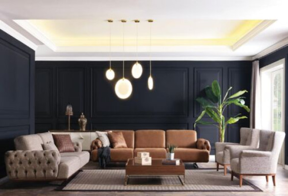 Sofas komplekts 4 gab. Komplekts Dīvāns Dīvāns mēbeles Garnitūra dizains Chesterfield