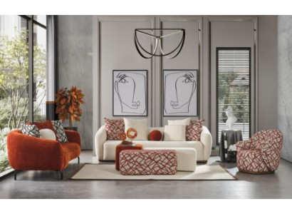 Sofa kompilacija 431Sitzer 3x pufu komplekts dizaina kanapē polster Moderns 6 gab.