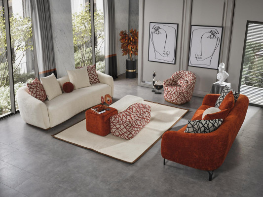 Sofa kompilacija 431Sitzer 3x pufu komplekts dizaina kanapē polster Moderns 6 gab.