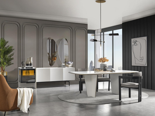 Dārza komplekts ēdamgrupa ēdamistaba ēdamgalds luksusa krēsli estetiski 7 gab. balti.