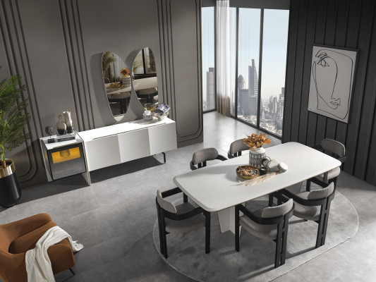 Dārza komplekts ēdamgrupa ēdamistaba ēdamgalds luksusa krēsli estetiski 7 gab. balti.