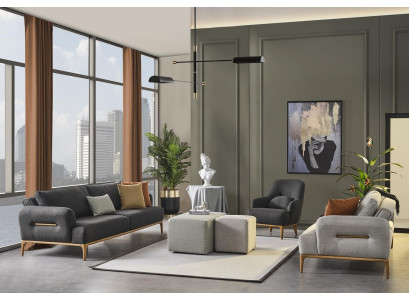 Sofas Komplekts Dīvāns Krēsls 3+2+1 Audums Luksuss Pelēka Dīvāni Dzīvojamā istaba