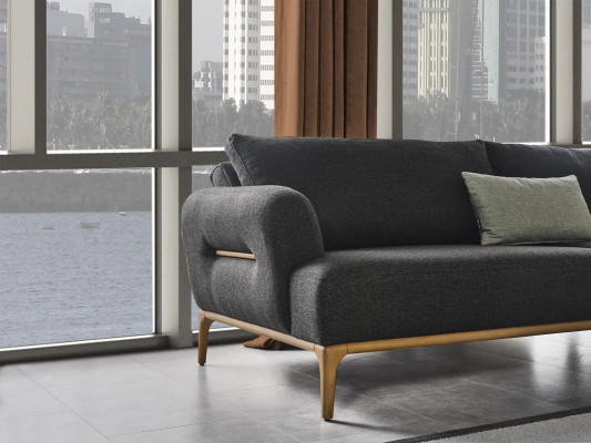 Sofas Komplekts Dīvāns Krēsls 3+2+1 Audums Luksuss Pelēka Dīvāni Dzīvojamā istaba
