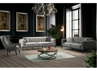 Chesterfield Sofa kopējais dīvāns 31 sēdekļu audums pelēkas krāsas luksusa dīvāni.