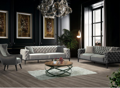 Chesterfield Sofa kopējais dīvāns 31 sēdekļu audums pelēkas krāsas luksusa dīvāni.