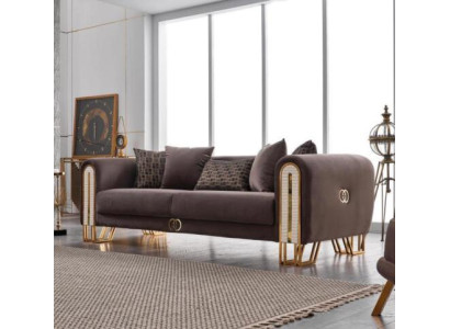 Luksusa dīvāns Zelta Metāla dīvāns Trīsvietīgs dīvāns Polster mēbeles 240cm
