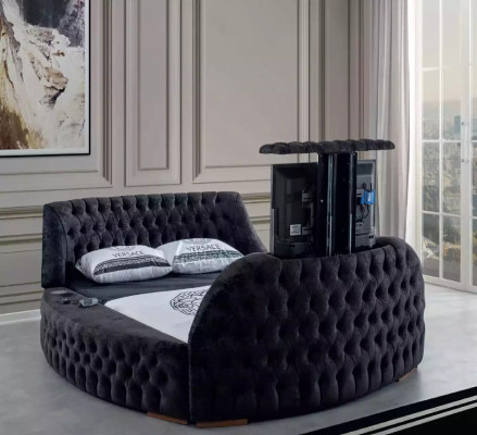 Melns Česterfildi gultas dizains Polster Möbel Hotel Luxus Betten Lift Media