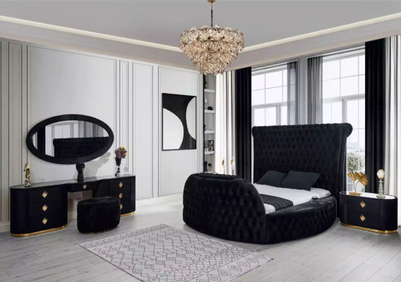 Gultas melnās Chesterfield modernā viesnīcas divvietīgas gultas modernā polsterēta gulta