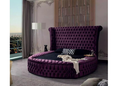 Apkaklīša stila Chesterfield gulta lillā krāsā guļamistaba mēbeles audekls tekstils viesnīcas interjers divguļamais gazes.
