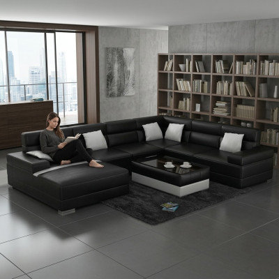 Ādas dīvāns Dīvāna dzīvojamo zonu stūra dīvāns Stūra komplekts Moderns dizains Sofa F3016 jauns