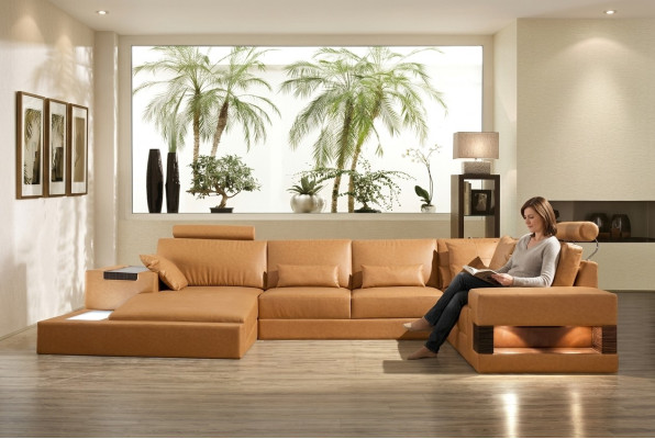 Liela XXL ādas sofa dīvāns gults stūra mīkstajos mēbelēs lounger komplekts U formā grīdas zonā