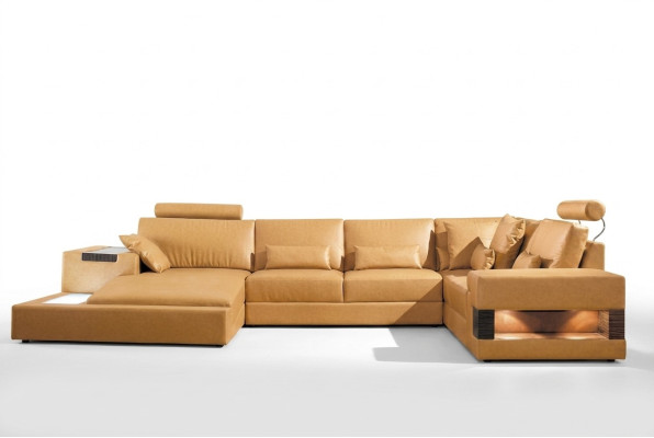 Liela XXL ādas sofa dīvāns gults stūra mīkstajos mēbelēs lounger komplekts U formā grīdas zonā